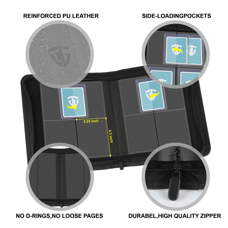 TCGUARD Toploader Binder Holds 112 Toploaders  4 Pocket Top Loader Binders for 3"" x 4"" Rigid Card Holders for Trading Cards or Sports Cards Binder (Gray) - Image 3